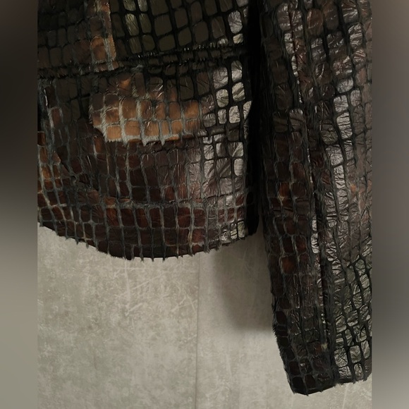 Lena Gabrielle New York Black/Brown Faux Fur Alligator Blazer Jacket Size 4 - Picture 9 of 10